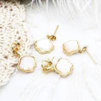 Brass Earring Drop Component, with Shell, real gold plated gold 