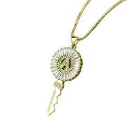 Cubic Zircon Micro Pave Brass Necklace, Key, real gold plated & micro pave cubic zirconia & for woman, gold Approx 20 Inch 