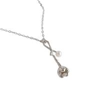 Sterling Silver Pearl Necklace, 925 Sterling Silver, with Shell Pearl, plated, fashion jewelry & for woman Approx 17.3 Inch 