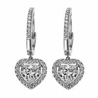 Huggie Hoop Drop Earring, Brass, Heart, platinum plated, micro pave cubic zirconia & for woman, 25mm 