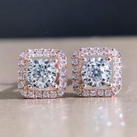 Cubic Zircon (CZ) Stud Earring, Brass, Square, plated, micro pave cubic zirconia & for woman & hollow 10mm 