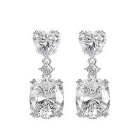 Cubic Zircon (CZ) Drop Earring, Brass, Geometrical Pattern, platinum plated, micro pave cubic zirconia & for woman 29mm 
