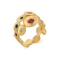 Brass Finger Ring, real gold plated, Adjustable & for woman & enamel 17.2mm, US Ring 