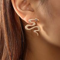 Zinc Alloy Rhinestone Stud Earring, Snake, gold color plated, for woman & with rhinestone 