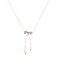 Plastic Pearl Necklace, Zinc Alloy, with ABS Plastic Pearl, with 4.5cm extender chain, Bowknot, high quality plated, fashion jewelry & for woman & with rhinestone, two different colored .2 cm 
