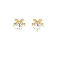 Zinc Alloy Rhinestone Stud Earring, Bowknot, high quality plated, fashion jewelry & for woman & with rhinestone, golden 