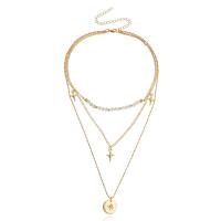 Fashion Multi Layer Necklace, Zinc Alloy, with Resin, with 10cm extender chain, gold color plated, three layers & fashion jewelry & for woman & with rhinestone, two different colored, 20mm cm 