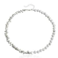 Plastic Pearl Necklace, Zinc Alloy, with ABS Plastic Pearl, with 5cm extender chain, silver color plated, fashion jewelry & for woman, silver color cm 