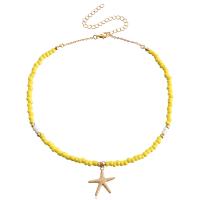 Glass Seed Beads Necklace, Zinc Alloy, with Seedbead, with 10cm extender chain, Starfish, gold color plated, fashion jewelry & for woman 30mm cm 