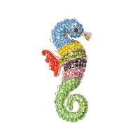 Rhinestone Zinc Alloy Brooch, Seahorse, gold color plated, Unisex & with rhinestone, mixed colors 