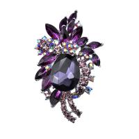Crystal Brooch, Zinc Alloy, with Crystal, Flower, silver color plated, for woman & with rhinestone, purple 