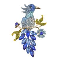 Rhinestone Zinc Alloy Brooch, Bird, gold color plated, Unisex & with rhinestone, mixed colors 