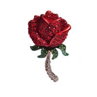 Rhinestone Zinc Alloy Brooch, Rose, gold color plated, for woman & with rhinestone, red 