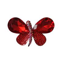 Rhinestone Zinc Alloy Brooch, Butterfly, silver color plated, for woman & with rhinestone, red 