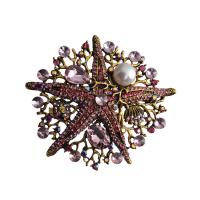 Rhinestone Zinc Alloy Brooch, with Plastic Pearl, Starfish, plated, for woman & with rhinestone 