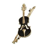 Rhinestone Zinc Alloy Brooch, Violin, gold color plated, Unisex & enamel & with rhinestone, black 