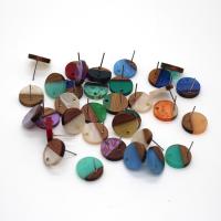 Holz Ohranhänger Zubehör, mit Harz, zufällig gesendet & DIY, gemischte Farben, 14x14mm, 10PCs/Tasche, verkauft von Tasche