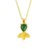 Gemstone Necklaces, Brass, with Green Calcedony, Fish, gold color plated, fashion jewelry & for woman, golden cm 
