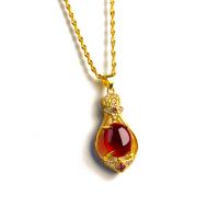 Драгоценный камень Ожерелья, Латунь, с халцедон, Каплевидная форма, плакирован золотом, ювелирные изделия моды & Женский & со стразами, Много цветов для выбора длина:45 см, продается PC