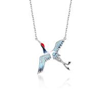Sterling Silver Jewelry Necklace, 925 Sterling Silver, Crane, platinum plated, for woman & epoxy gel, blue Approx 17.7 Inch 