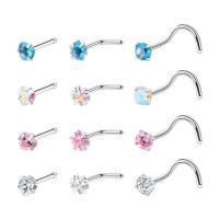 Stainless Steel Nose Piercing Jewelry, 316 Stainless Steel, platinum plated, three pieces & micro pave cubic zirconia & for woman, silver color, 7mm 
