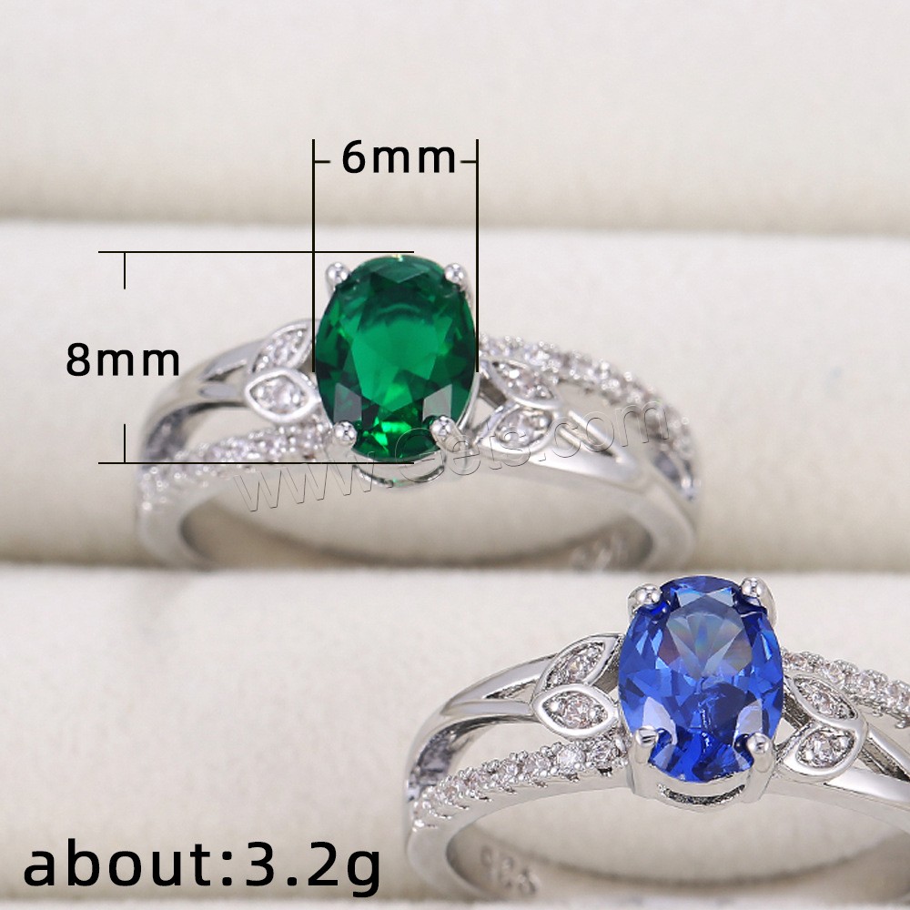 Кубическое цирконовое латунное кольцо, Латунь, Овальная форма, покрытый платиной, разный размер для выбора & инкрустированное микро кубического циркония & Женский, Много цветов для выбора, 6x8mm, размер:6-10, продается PC