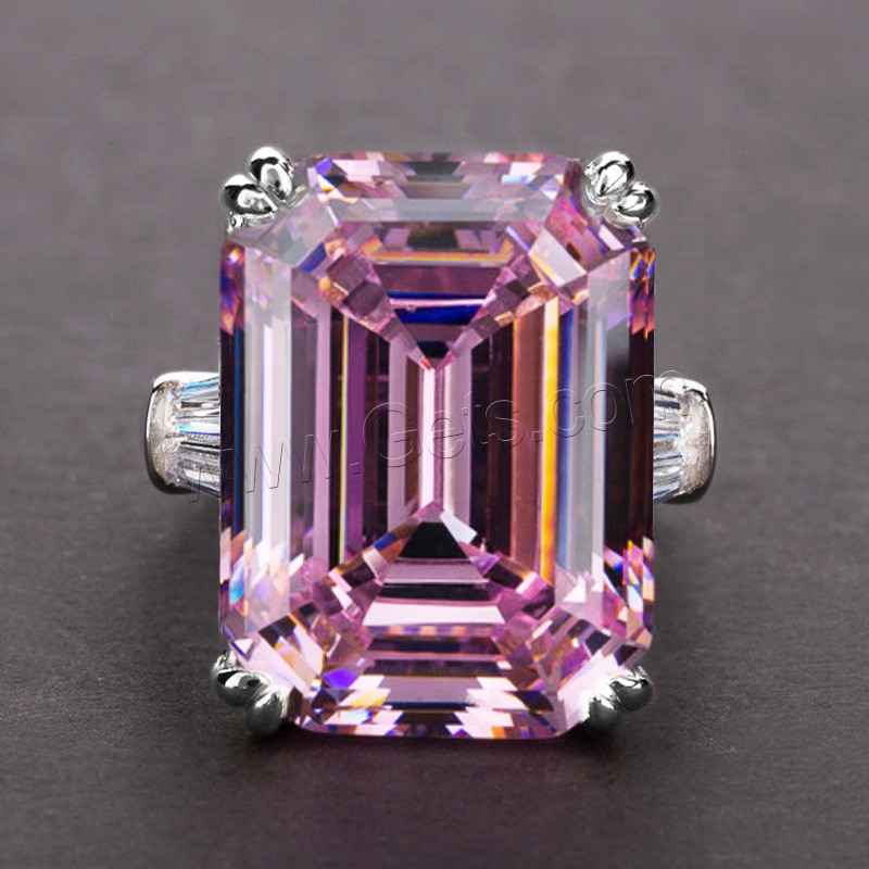 Кубическое цирконовое латунное кольцо, Латунь, Геометрический узор, покрытый платиной, разный размер для выбора & Женский & с кубическим цирконием, Много цветов для выбора, 10x14mm, размер:6-10, продается PC