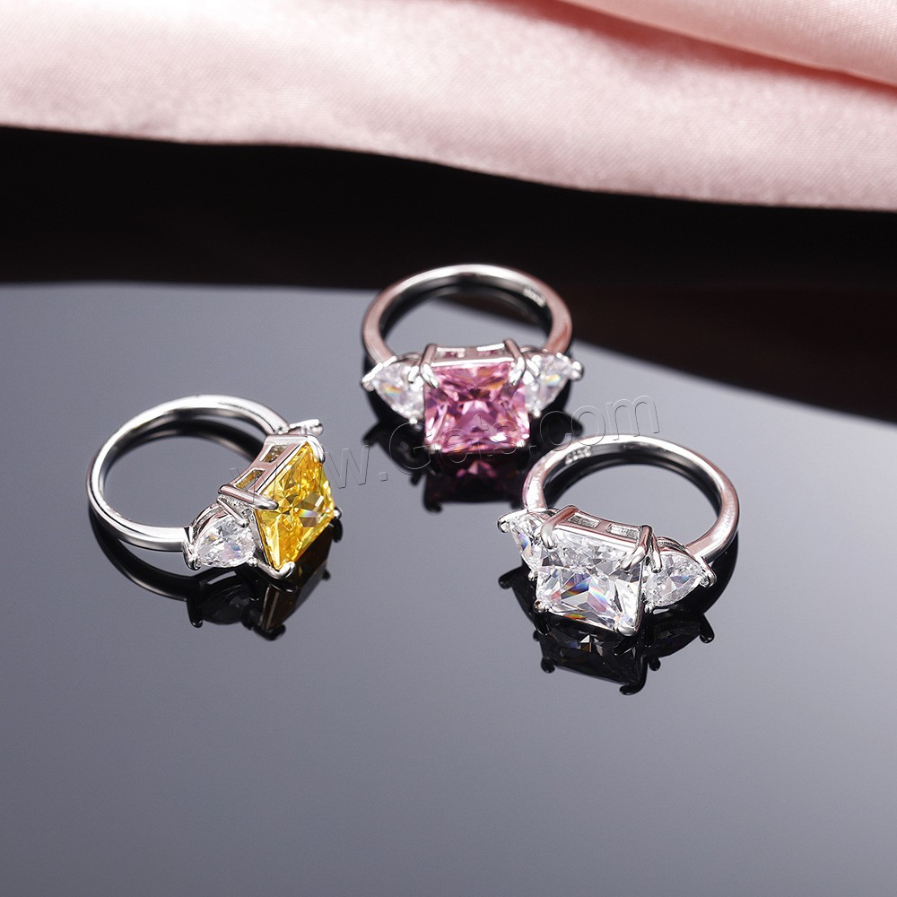 Кубическое цирконовое латунное кольцо, Латунь, Геометрический узор, покрытый платиной, разный размер для выбора & Женский & с кубическим цирконием, Много цветов для выбора, 22x10mm, размер:6-10, продается PC