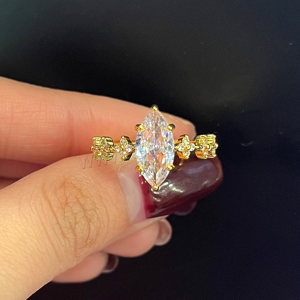 Zirkonia Messing Finger Ring, Pferdeauge, plattiert, verschiedene Größen vorhanden & Micro pave Zirkonia & für Frau, keine, 6x13mm, Größe:6-10, verkauft von PC