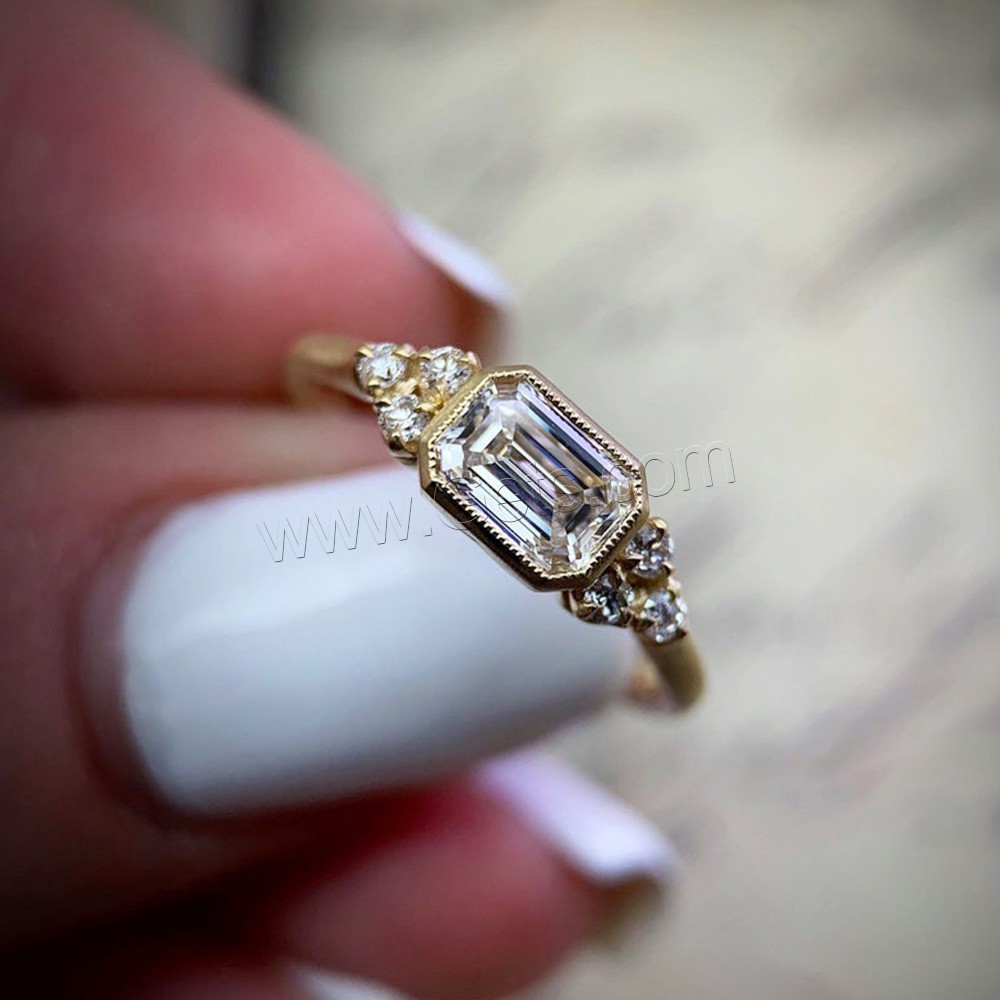 Zirkonia Messing Finger Ring, Geometrisches Muster, goldfarben plattiert, verschiedene Größen vorhanden & für Frau & mit kubischem Zirkonia, keine, Größe:6-10, verkauft von PC