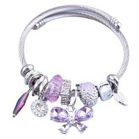 Stainless Steel Bangle, 304 Stainless Steel, with Crystal & Zinc Alloy, Butterfly, for woman & with rhinestone 55mm 