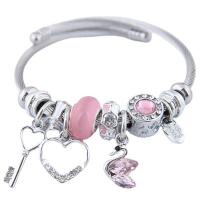 Stainless Steel Bangle, 304 Stainless Steel, with Crystal & Zinc Alloy, for woman & with rhinestone & hollow 55mm 