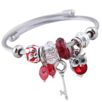 Stainless Steel Bangle, 304 Stainless Steel, with Crystal & Zinc Alloy, Owl, for woman & enamel 55mm 