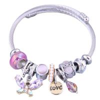 Stainless Steel Bangle, 304 Stainless Steel, with Crystal & Plastic Pearl & Zinc Alloy, Butterfly, plated, for woman & with rhinestone & hollow 55mm 
