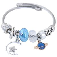 Stainless Steel Bangle, 304 Stainless Steel, with Crystal & Zinc Alloy, plated, for woman & with rhinestone 55mm 