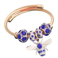 Stainless Steel Bangle, 304 Stainless Steel, with Zinc Alloy, Bee, gold color plated, for woman & with rhinestone 55mm 