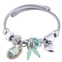 Stainless Steel Bangle, 304 Stainless Steel, with Glass & Zinc Alloy, for woman & with rhinestone 55mm 