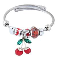 Stainless Steel Bangle, 304 Stainless Steel, with Crystal & Zinc Alloy, Cherry, for woman & with rhinestone 55mm 