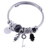 Stainless Steel Bangle, 304 Stainless Steel, with Crystal & Zinc Alloy, for woman & enamel & with rhinestone & hollow 55mm 