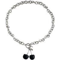 Stainless Steel Jewelry Necklace, 304 Stainless Steel Chain, with Acrylic, Cherry, polished, for woman Approx 16.14 Inch 