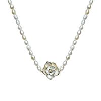 Plastic Pearl Necklace, Zinc Alloy, with Plastic Pearl, Flower, gold color plated & for woman & with rhinestone Approx 13 Inch 