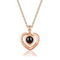 Brass Miniature Projection Necklace, with Gemstone, Heart, high quality plated, for woman & with rhinestone Approx 15.75 Inch 