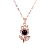 Brass Miniature Projection Necklace, with Gemstone, Rose, high quality plated, for woman & with rhinestone Approx 15.75 Inch 