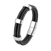 PU Leather Cord Bracelets, 316L Stainless Steel, with Leather, fashion jewelry & Unisex Approx 8.27 Inch 