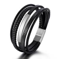 Leatheroid Cord Bracelets, 304 Stainless Steel, with Leather, fashion jewelry & Unisex Approx 21 cm 