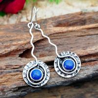 Boucle d'oreille en demi-gemme , alliage de zinc, avec Lapis lazuli, Plaqué de couleur d'argent, Vintage & bijoux de mode & pour femme, bleu Vendu par paire
