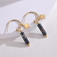 Stainless Steel Drop Earring, 304 Stainless Steel, with Natural Stone, Vacuum Ion Plating, fashion jewelry & for woman 