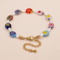 Lampwork Bracelets, Zinc Alloy, with Lampwork & Plastic Pearl, gold color plated, fashion jewelry & for woman, multi-colored Approx 6.5-6.7 Inch 