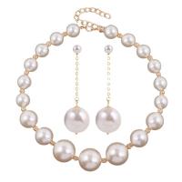 Fashion Zinc Alloy Jewelry Sets, Stud Earring & necklace, with Plastic Pearl, with 2.76inch extender chain, 2 pieces & fashion jewelry & for woman, white, 8.5cm Approx 18.11 Inch 