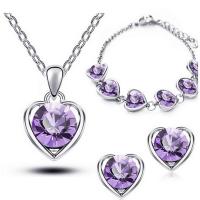 Crystal Jewelry Sets, Zinc Alloy, Stud Earring & bracelet & necklace, with Austrian Crystal, with 1.97inch extender chain, Heart, three pieces & fashion jewelry & for woman Inner Approx 60mm Approx 15.75 Inch 